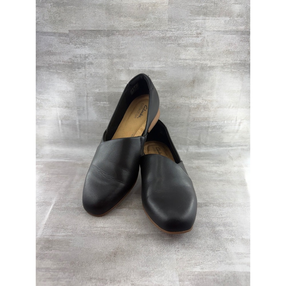 Clarks Collection Women Black Leather Asymmetrical Slip On Loafers Size 9M